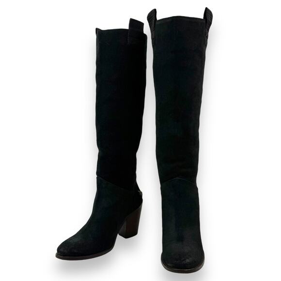 FREE PEOPLE knee high black suede riding boots with braided leather trim - Picture 15 of 16